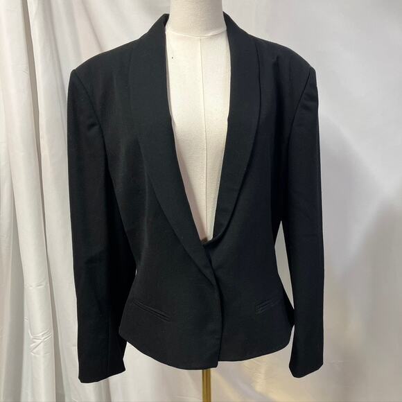 Vintage 80's Evan Picone Worsted Wool Black SIngle Button Blazer Womens 10/12 - Picture 2 of 15